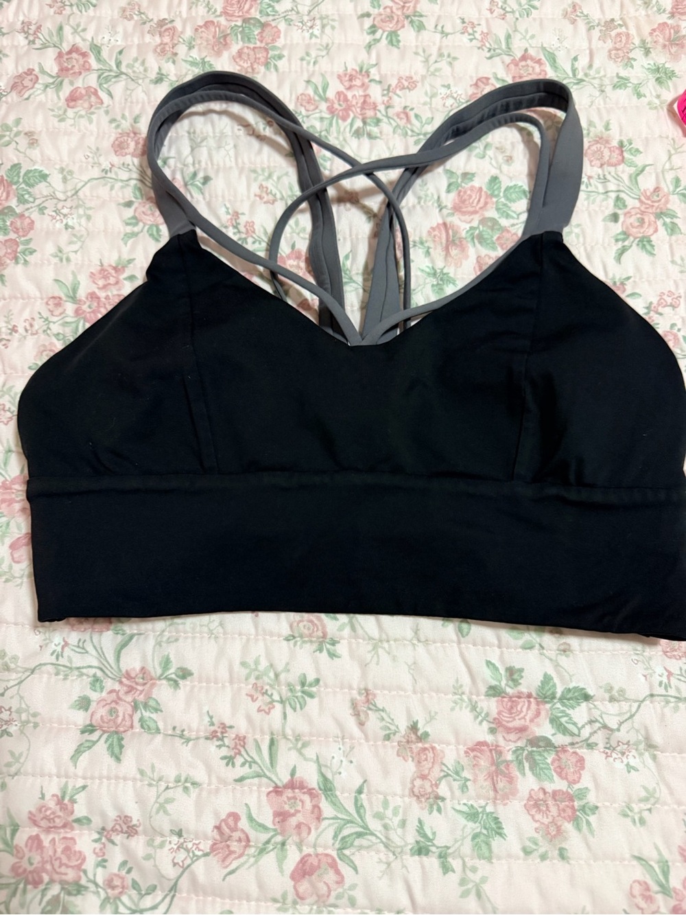 lululemon athletica Black Sports Bra with Gray Strappy Back